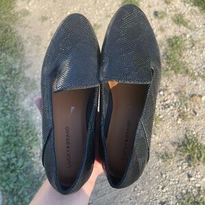 Lucky Brand Elafina Women 8M/39 Black Snakeskin Loafers Flat Shoes Faux Leather